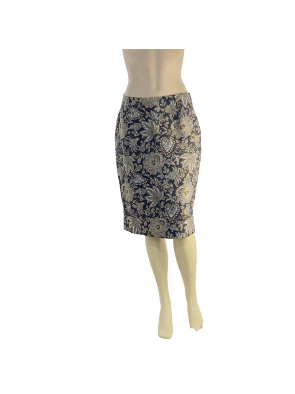 CARMEN MARC VALVO SIGNATURE Womens Skirt Black Gold Sequined Brocade Pencil Sz 8 - Picture 2 of 12